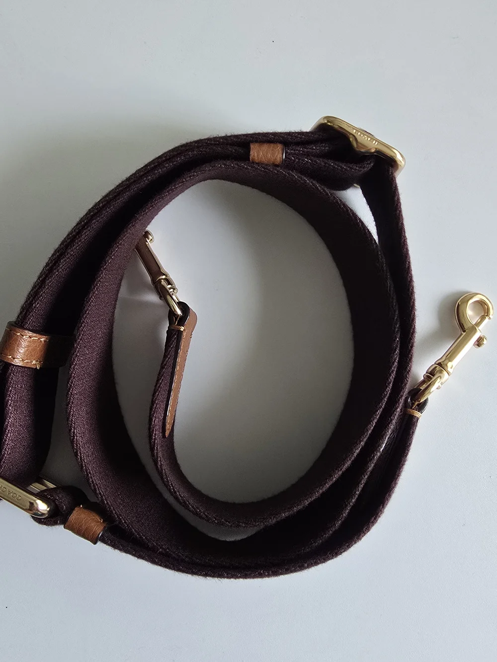 NWOT Authentic Coach Brown and Tan Crossbody Strap with Gold Hardware